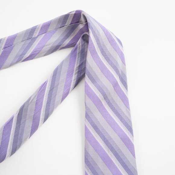 CALVIN KLEIN lavender purple silver stripe 100% silk skinny neck tie - Picture 4 of 7